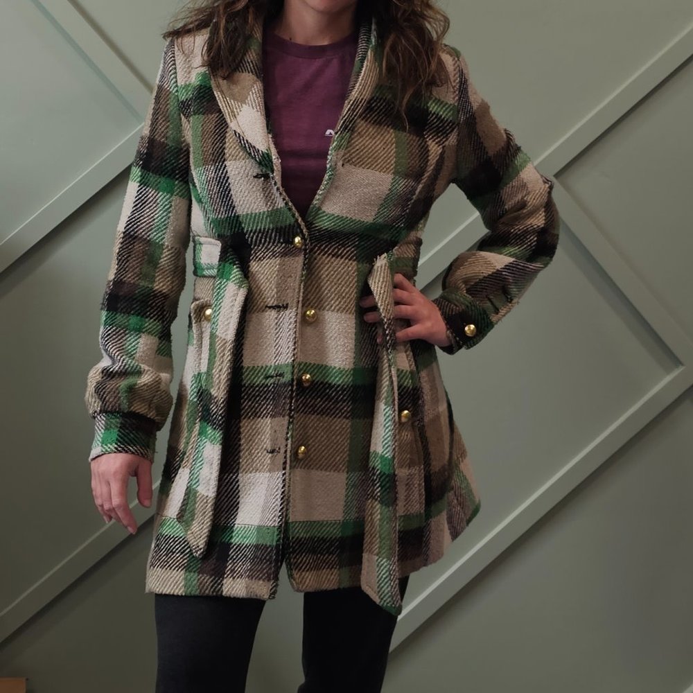 Daytrip Trench Coat - Green and Brown, Size M